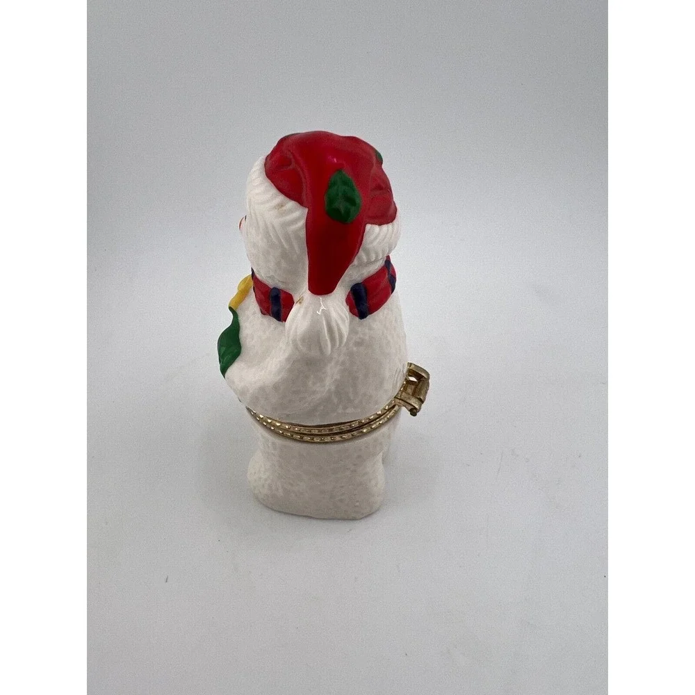 Christmas Snowman Trinket Box Red‎ Santa Hat & Scarf Glazed Porcelain